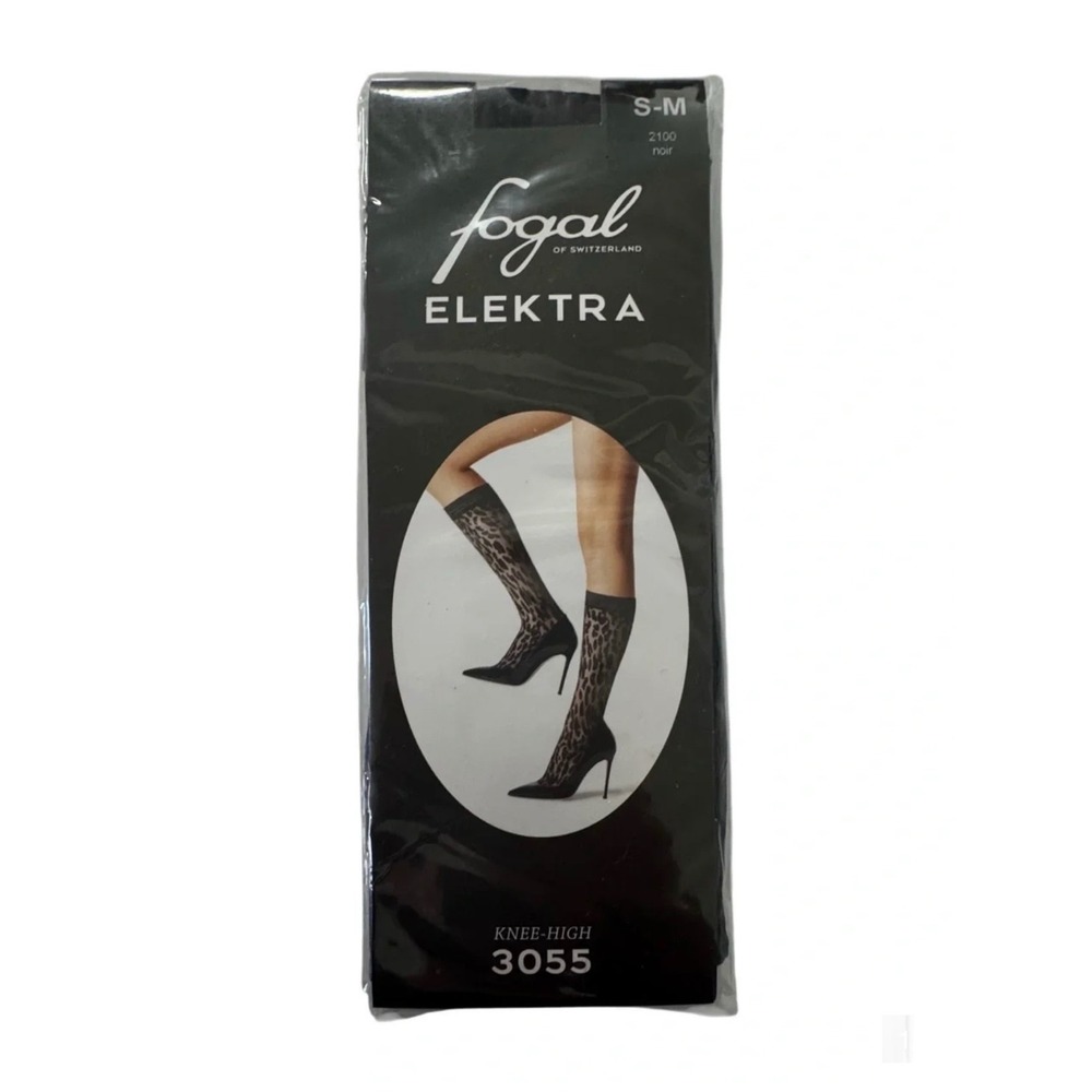Fogal Switzerland Elektra 3055 Leopard Knee High Socks Noir Black SM NIP Italy